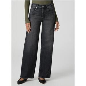 Paige Sasha Wide Leg Jeans in Viper Black Distressed size 31 Inseam 33"